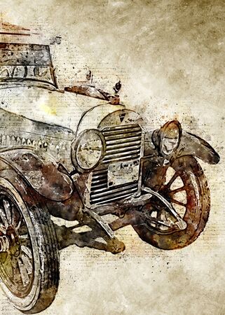 Classic Car Vintage Wantercolor Artの写真素材