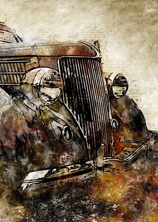Classic Car Vintage Wall Artの写真素材