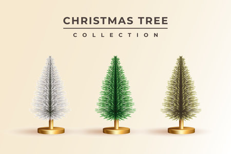 Christmas tree set on gold background. Vector illustration for your design.のイラスト素材