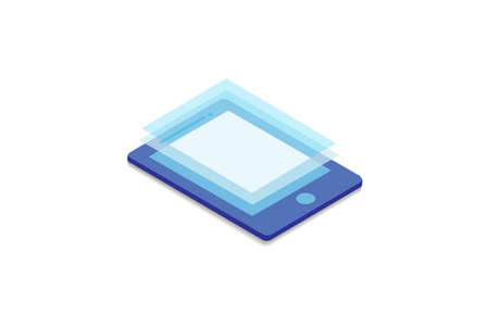 Different coloured layers of same size floating above the tablet screen.のイラスト素材