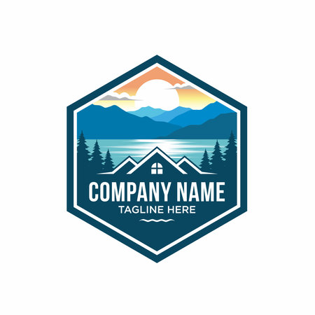 Logo design template for house rental on the lake. home logo construction. Vector illustrationのイラスト素材