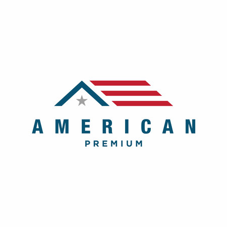 House logo design template, house roof icon. Construction emblem. American flag vector illustrationのイラスト素材