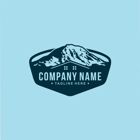 Cabin logo design vector template with mountain view, emblem, badgeのイラスト素材