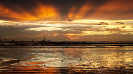 sunset on the beachの写真素材