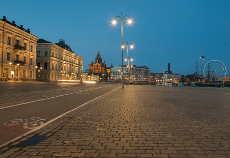 Twilight time of the Old Town in Helsinki, Finlandの写真素材