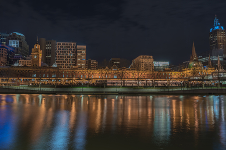 Twilight time at Melbourne city, Yarra River and Flinders Street Station, Victoria, Australia.のeditorial素材