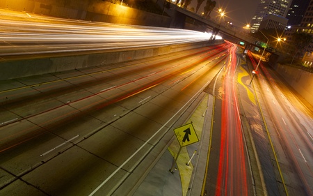 A long exposure of a freeway at night in the city.