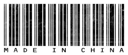 A barcode reading "Made in China" with a grunge/photocopied look.の写真素材