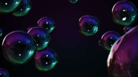 A stylized illustration of modern iridescent shiny bubble spheres.の写真素材