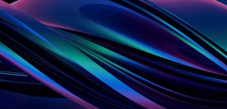 A 3D rendered abstract shape formation with blue and pink blended chrome texture.の写真素材