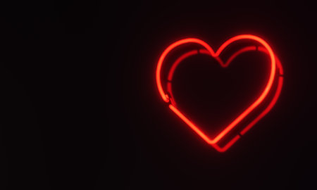 3D illustration of glowing neon sign over black reflective wall.の写真素材