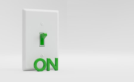 3D Illustrated ON light switch over white background.の写真素材