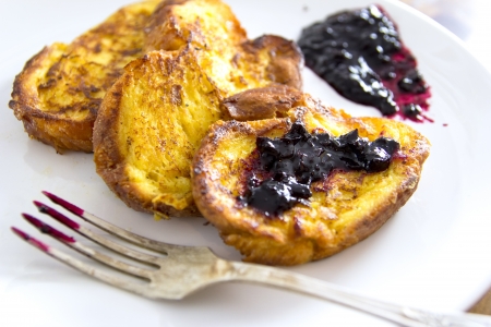 french breakfast, sliced brioche fried in milk with eggs, jam addedの写真素材