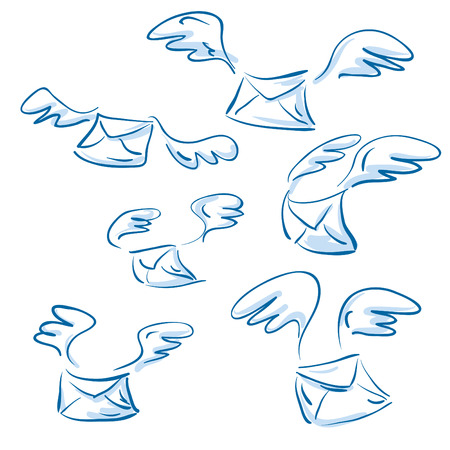 winged envelopes setのイラスト素材
