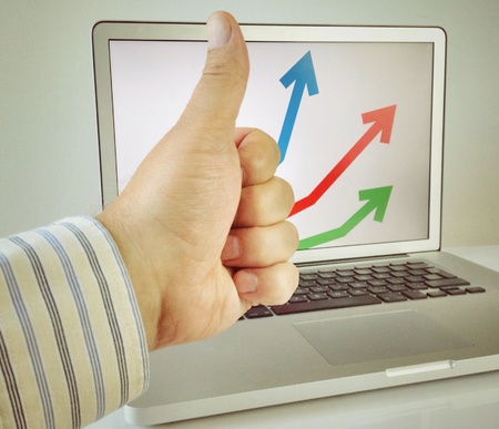 Thumb up against growing chartの素材