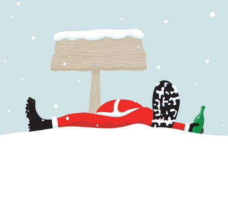 Santa relaxing under signboardのイラスト素材