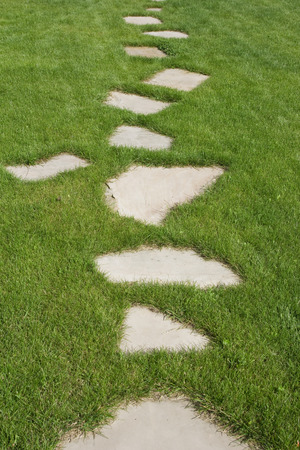 The Stone block walk path in the backyardの写真素材
