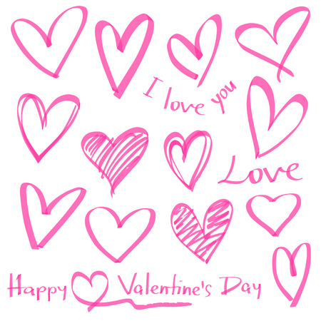 highlighter series, set of hand drawn vector hearts, color can be change by one clickのイラスト素材