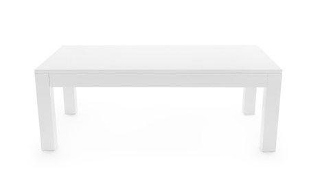 Low, white table isolated on white background. Saved clipping path included. 3D rendering image.の写真素材