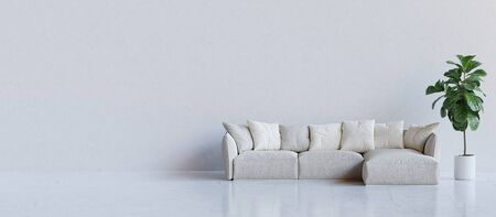 White room with couch and a plant. 3D render illustration.の写真素材