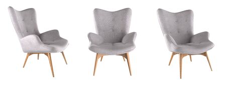 Modern gray armchair set isolated on white background. 3D render illustration.の写真素材