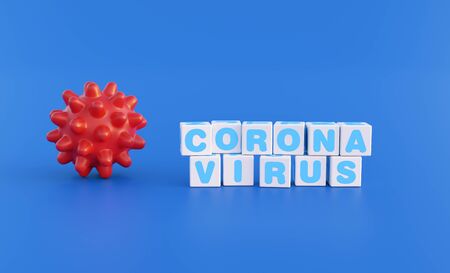 abstract virus model with toy block text, 3d render imageの写真素材
