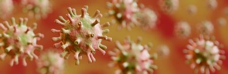 abstract virus model with toy block text, 3d render image