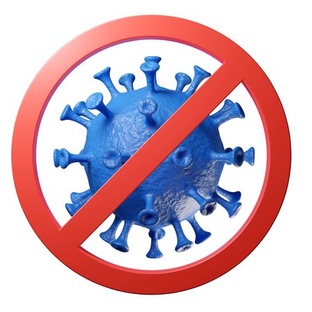 stop coronavirus warning sign, prohibition, 3D render illustration, clipping path includedの写真素材