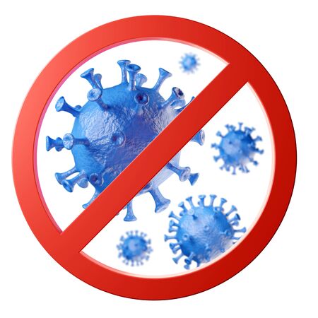 stop coronavirus warning sign, prohibition, 3D render illustrationの写真素材