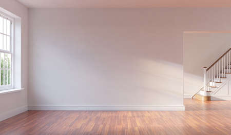 Large living room loft, bright, sunny interior. Empty space. Two rooms divided by a decorative...