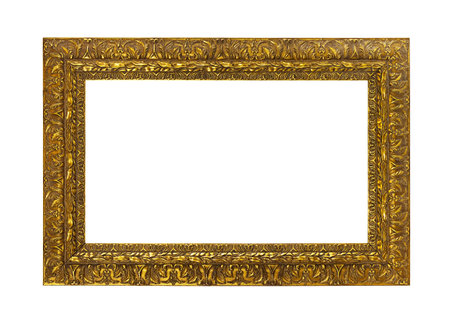 Antique golden frame isolated on white backgroundの写真素材