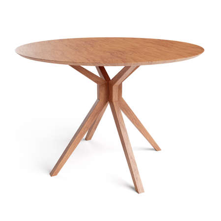 Round wooden retro table. Dining table isolated on white background.の写真素材