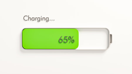 Battery charging. Progress bar icon. Battery level. 3D render. 3D illustration.の写真素材
