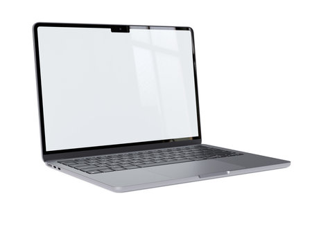 Laptop isolated on white background with two clipping paths included. Realistic 3D rendering. 3D illustration.の写真素材