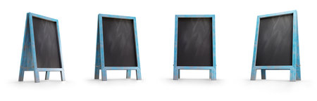 Set of mockup menu blackboard isolated on white background with clipping path included. . Blank board for menu announcement. 3D rendering. 3D illustrations.の写真素材