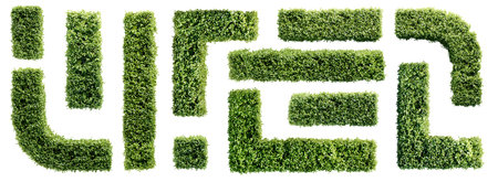 Set of hedge elements isolated on white background. Top view. 3D rendering.