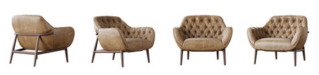 Tufted leather armchair set isolated on white background. 3D rendering. 3D illustrations.の写真素材