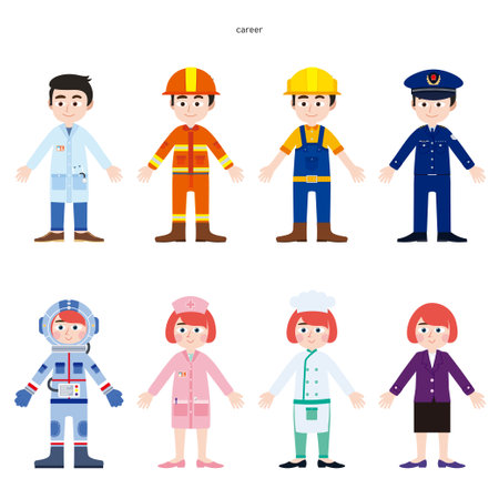 Set of people in different professions. Vector illustration in flat style.のイラスト素材