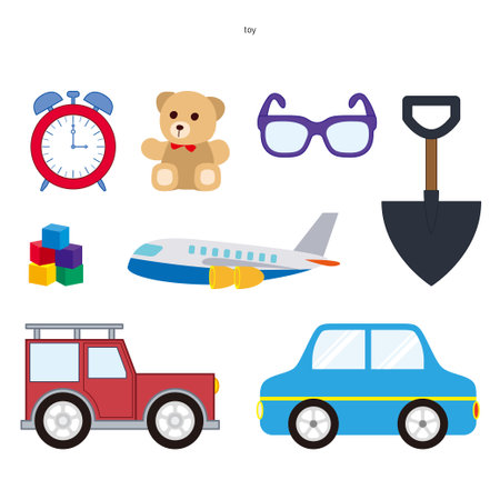 set of different toys for children on a white background, vector illustrationのイラスト素材