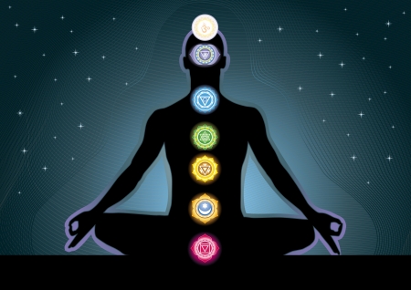 The location of the chakras on the human body, imageのイラスト素材