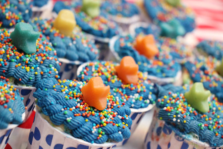 Blue star sprinkle party cupcakesの写真素材