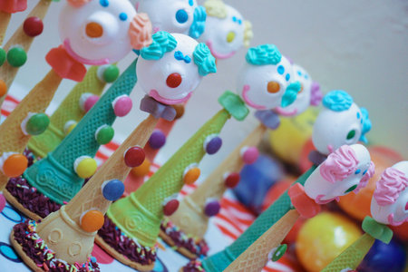 Party cone clowns rainbow coloursの写真素材