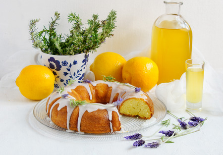 Lemon Cake with homemade limoncello and lavanderの写真素材