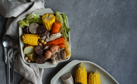 Puchero or sancocho, stew from Spain, or Mexico, Argentina, Paraguay, Uruguay, Peru, Brazil, Philippines and Andalusia and the Canary Islands.の写真素材