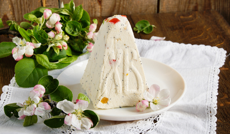 Traditional Easter quark dessert with the candied fruitsの写真素材