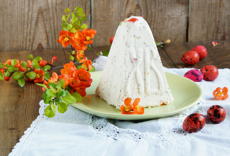 Traditional Easter quark dessert with the candied fruitsの写真素材