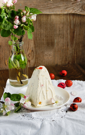 Traditional Easter quark dessert with the candied fruitsの写真素材