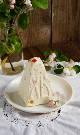 Traditional Easter quark dessert with the candied fruitsの写真素材