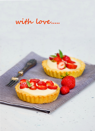 tartlets with custard and fresh berries, strawberry, valentins dayの写真素材