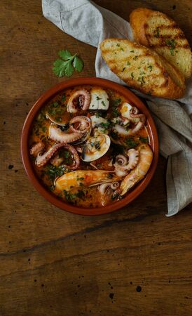 Spanish seafood stew, traditional northern meal, Caldereta or Zarzuelaの写真素材